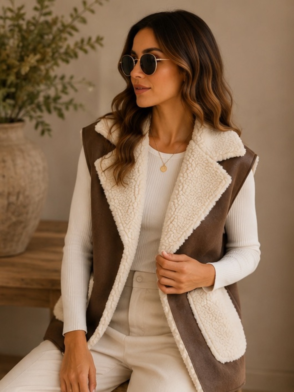 MADE IN ITALY Shearling-Lined Sleeveless Coats Faux sheepskin waistcoat